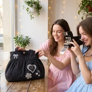 Cute Sweet Polka Dot Women's Shoulder Bag(2 free ribbon gifts) ,Musical Note & Heart Print Design,Large Capacity Tote with Magnetic Closure,Y2K Coquette Aesthetic Handbag for Daily Leisure & Commute,Stylish Bow & Clover Accent Elegant Gift for Her