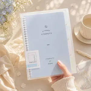 Back to School, A5 Loose Leaf Notebook with 4 Color Index Dividers, Frosted PP Cover Refillable Binder Journal, Aesthetic Pastel Blue Notebook for Student School Office Note Taking