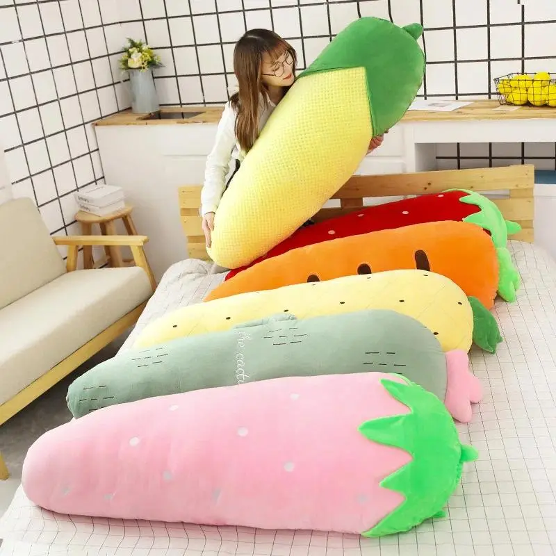 High Quality Soft Plush Cotton Fruit & Vegetable Pillows - Pink Strawberry, Red Strawberry, Carrot Shapes, 50cm/70cm/120cm Sizes, Stuffed Dolls for House Decoration, Toys & Hobbies Specialty DIY Supplies Gift, Large Sizes
