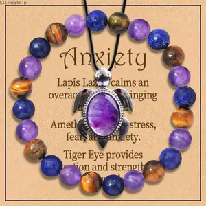 2026 NEW 2PCS Anxiety Relief Crystal Bracelet & Necklace Set for Women – Natural Crystal Healing Jewelry with Affirmation Card, Energy Protection Spiritual Bracelet Gift for Mom, Girlfriend, Friend