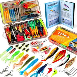 Fishing Lures, 128Pcs All-in-One Fishing Tackle Box with Step-by-Step Handbook, Fishing Gear & Bait Accessories Kit for Freshwater Bass, Ideal Fishing Gifts for Men, Father & Beginners