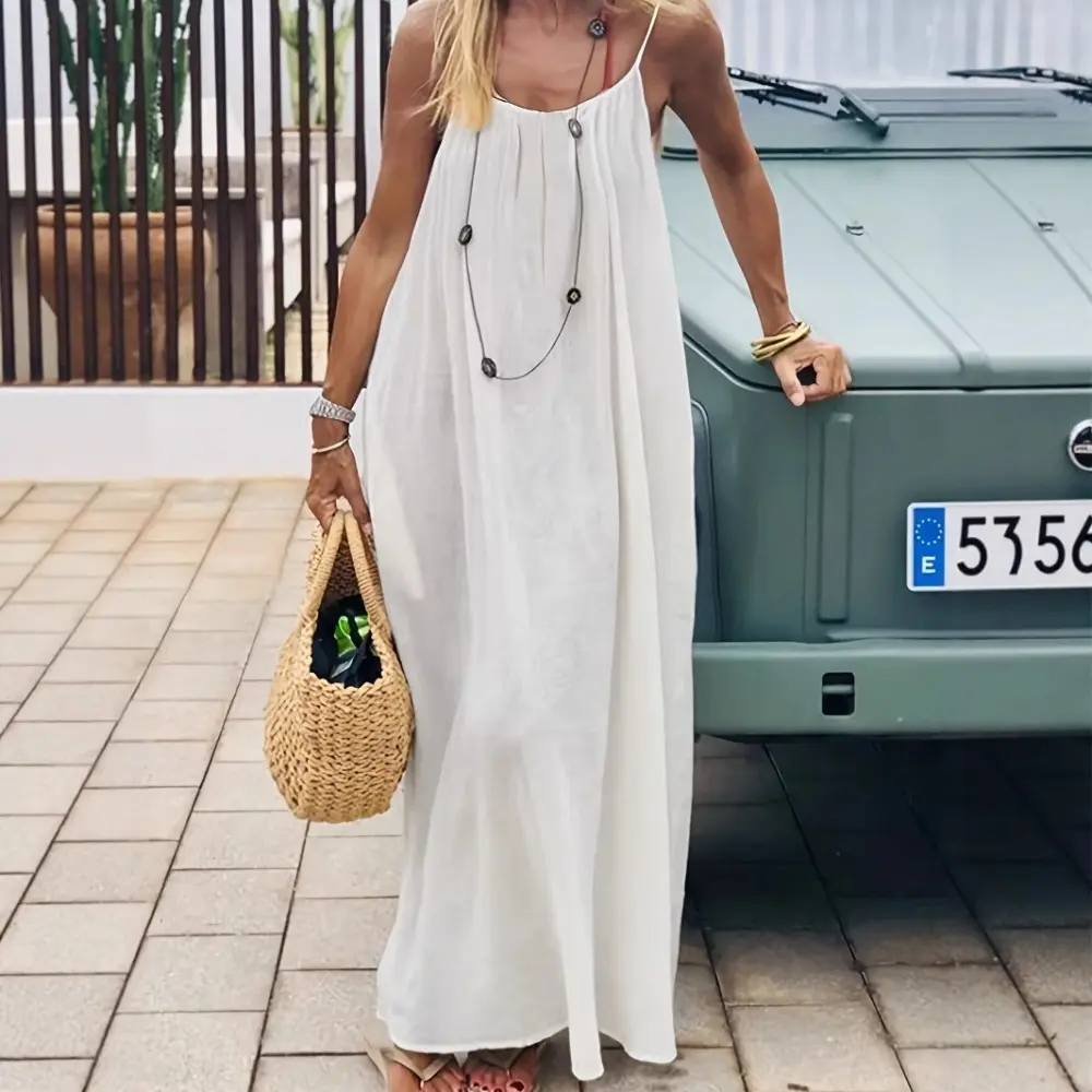 Women's Basic Minimalist Solid Color Sleeveless Long Elegant Sleep Dress - Soft Sleepwear Loungewear, Comfy, Lightweight Split Backless Home Wear for Sports Recovery, Comfortable, Women's Clothes, Sleepdress, Everyday, Night Gown For Women