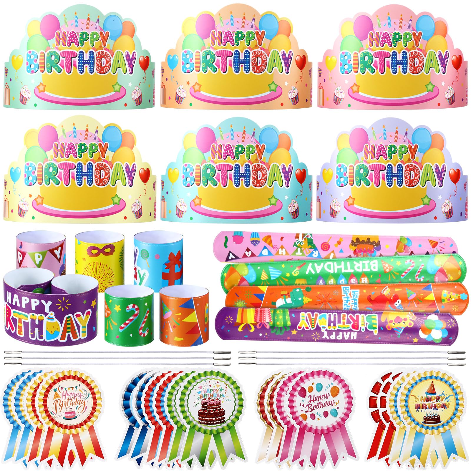 36 Sets Classroom Birthday Party Favors, Back to School Class Paper Birthday Crowns with Adjustable Elastic Band Badge Stickers Slap Bracelets, Birthday Hats Party Supplies Decor Birthday Gifts from Teacher for Kindergarten Preschool Elementary Student