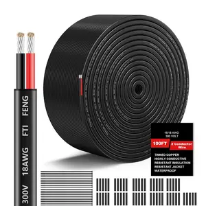 18 Gauge Wire 2 Conductor Electrical Wire, 18 AWG Wire Stranded PVC Cord, 12V Low Voltage/Oxygen-Free Tinned Copper/Flexible 18/2 Wire for Automotive Marine LED Strips Lamps Lighting (100FT/ 30M)