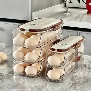1pc Double-Row Three-Layer Automatic Egg-Rolling & Replenishing Egg Storage Box, Kitchen Refrigerator Timer-Specific Egg Rack Tray, Anti-Collision Design to Prevent Egg Breakage & Waste, Space-Saving Expansion to Optimize Fridge Layout
