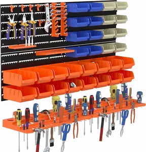 52 count Wall Mounted Storage Bins Garage Storage Drawers with 4 count Wall Mounting Peg Boards Workshop Parts Rack Container Tool Organizer Easy Access Compartments for Hardware Crafts Office Supplies