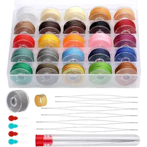 25 Colors Wax Thread Set, Crafts Waxed Cord for  Making, 0.45mm Mini Bobbin Thread with Beading  and Other Accessories for  String Wax Cord and Leather Sewing Projects