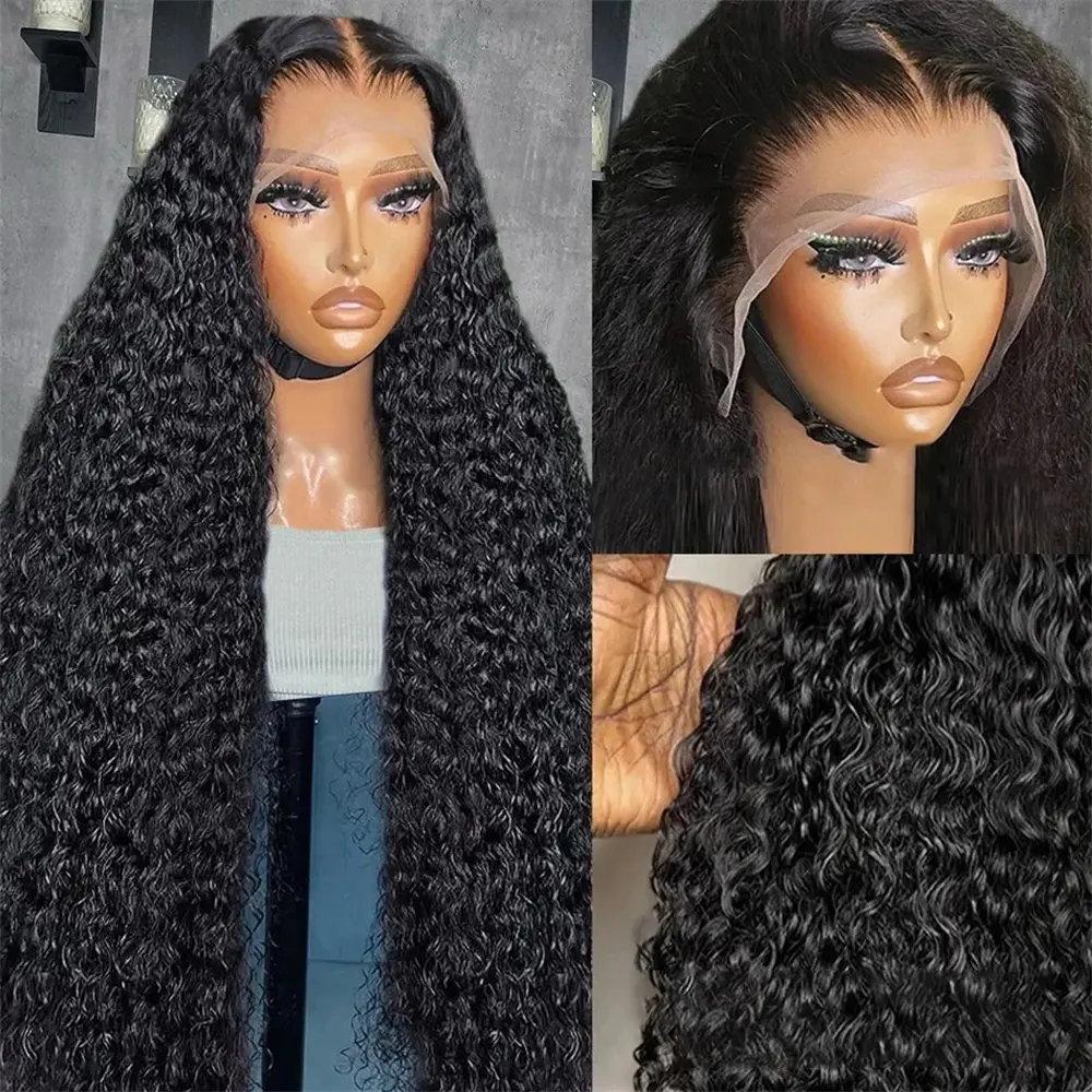 36 Inch Human Hair Lace Front Wig 200 Density 13x6 HD Transparent 200 Density 13x6 Deep Wave Frontal Wig Transparent 36Inch  main image 3