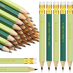 50 count Bridal Shower Pencils Half Golf Wedding Pencils with Eraser 4 Inch Short Pocket Pre Sharpened for Wedding  Bridal Shower Presents Classroom School(Light/Dark Green)