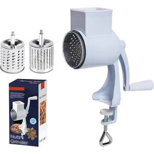 Nut Chopper Grinder, Manual Nut Grinder Multifunctional Dried Fruit Crusher Peanut Masher Nut Chopper Peanut Grinding Device for All Nuts Walnut Pecan 160 Double Sword White Grater Kitchen Steel Utensils Cheese Plastic Stainless Storage Sturdy