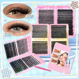 800pcs Natural & Dramatic Look Lash Clusters Kit with Glue & Tweezer, Wispy Individual DIY Eyelash Extensions Set for Beginner | Reusable & Long-lasting 40D+80D+100D Mixed Styles False Eyelashes Makeup