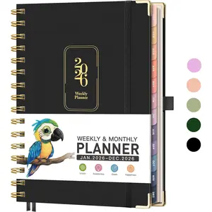 2026 Planner, Weekly and Monthly, Medium Size (5.7" x 8.3"), Jan - Dec 2026, Agenda, Calendar, 12 Month Tabs, Hardcover, 100 GSM Thick Paper, Spiral-bound (Black)