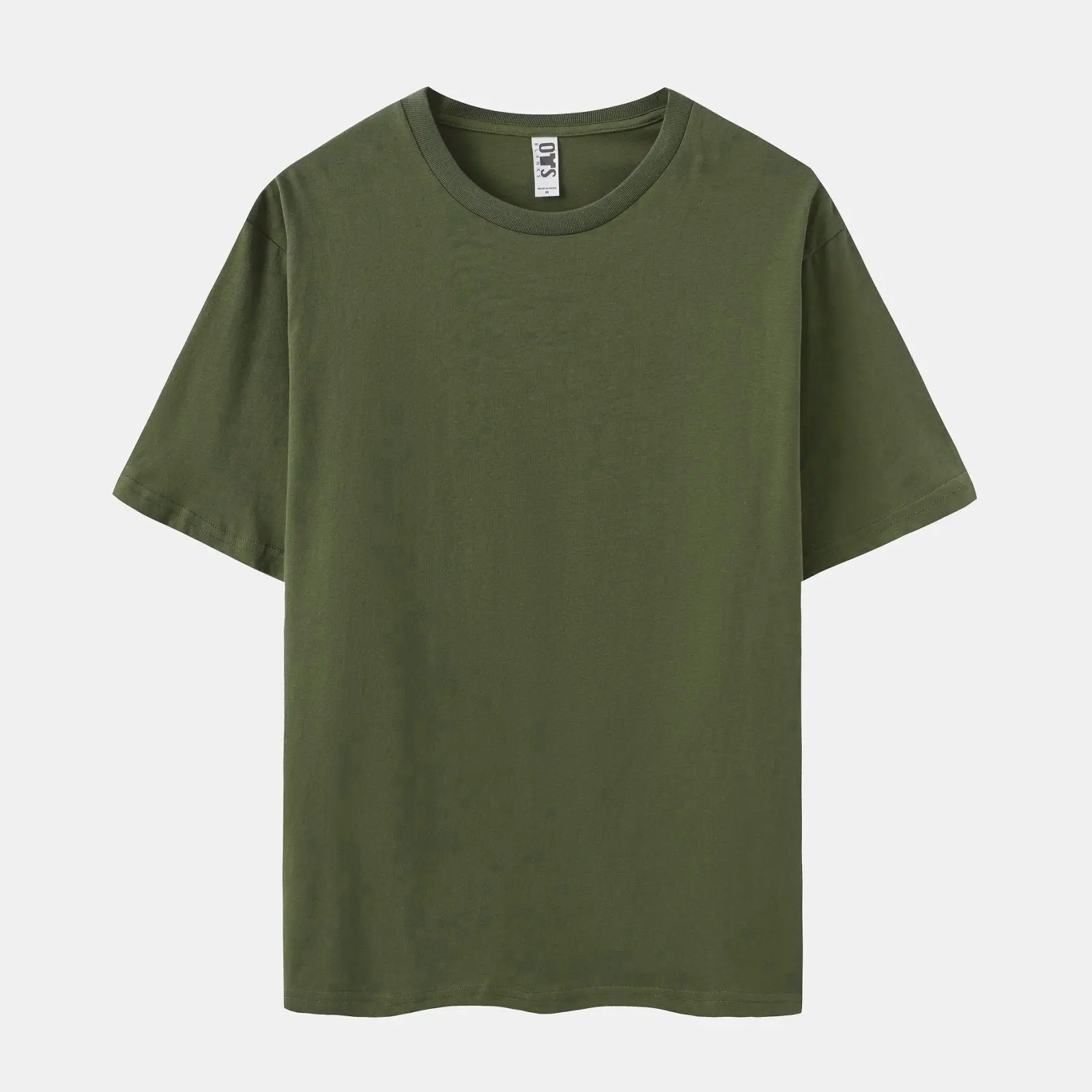 Men's Fitted 100% Cotton T-Shirt in Solid Surplus Green, Plain Short-Sleeve Crewneck for Casual Wear