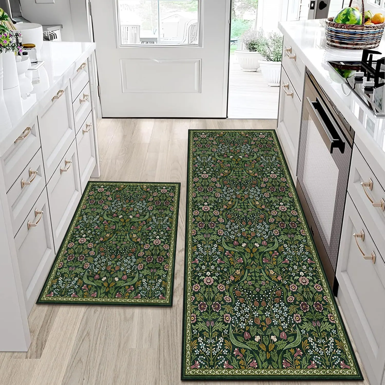 2pcs Vintage Kitchen Rugs, Plant Floral Kitchen Mats, Non-Slip Washable Carpet, Soft Comfort Easy Clean Mat, Farmhouse Kitchen Decor, Kitchen Rugs Sets, Kitchen Area Rug, Floral Pattern Rug, Home Decor Rugs, Floral Print Rug