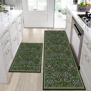2pcs Vintage Kitchen Rugs, Plant Floral Kitchen Mats, Non-Slip Washable Carpet, Soft Comfort Easy Clean Mat, Farmhouse Kitchen Decor, Kitchen Rugs Sets, Kitchen Area Rug