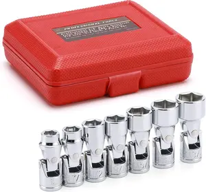 7 count 3/8" Drive Universal Joint Socket Set, 6 Point, SAE Universal Flex Socket Set, CR-V, Swivel , 3/8 Inch - 3/4 Inch
