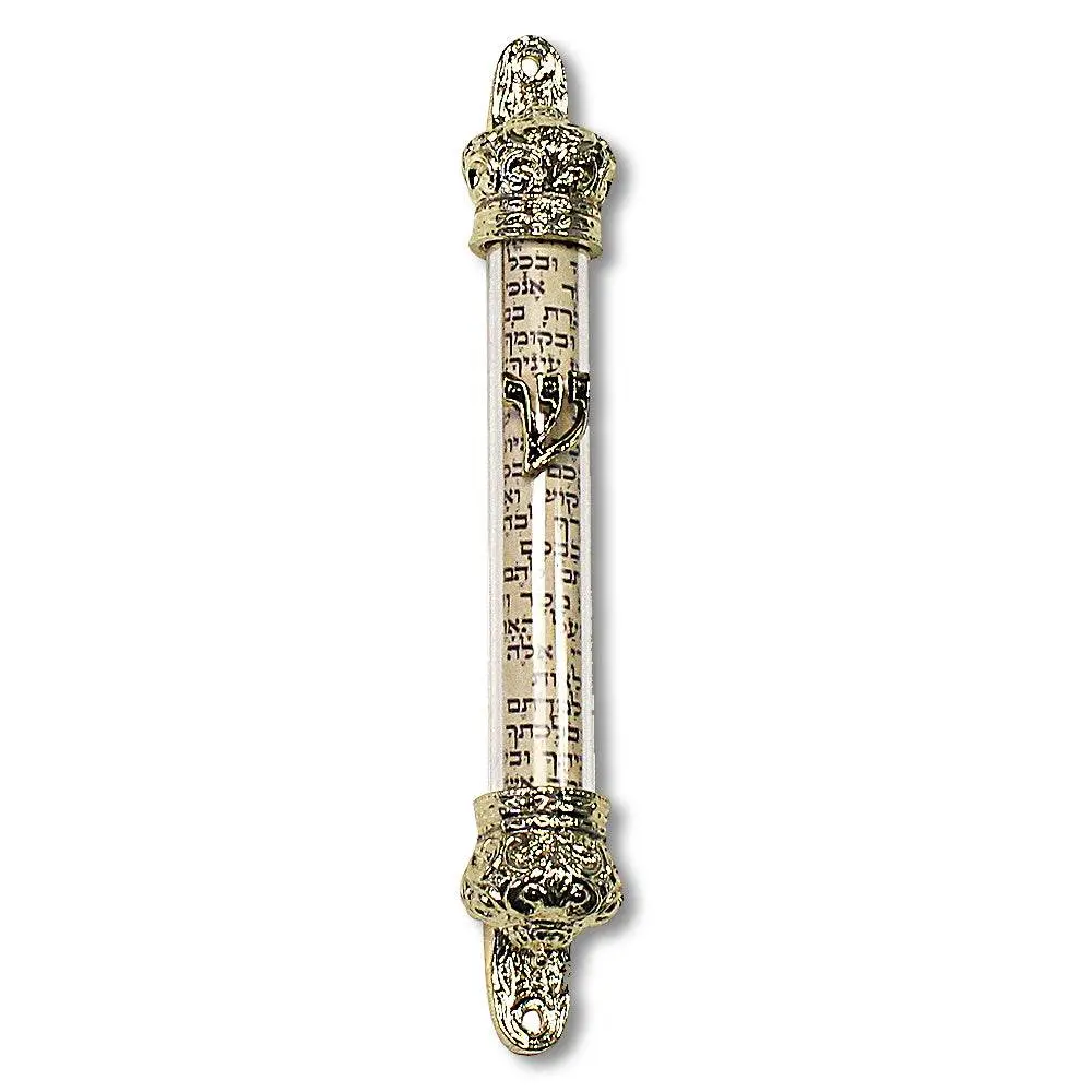 Yellow Gold-Tone Metal See-Through Mezuzah Case - 0.5" (w) x 5" (h), 7cm, ISR166 Model, Made in Israel, Ideal for Jewish Decor & Religious Gifts
