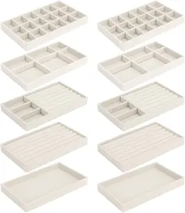 10 Pack Jewelry Trays Drawers, Stackable Jewelry Drawer Organizers Storage Display, Velvet Jewelry Organizer Inserts Drawers Ring Earring Holder, Women Gifts Fit in Wardrobe Dresser