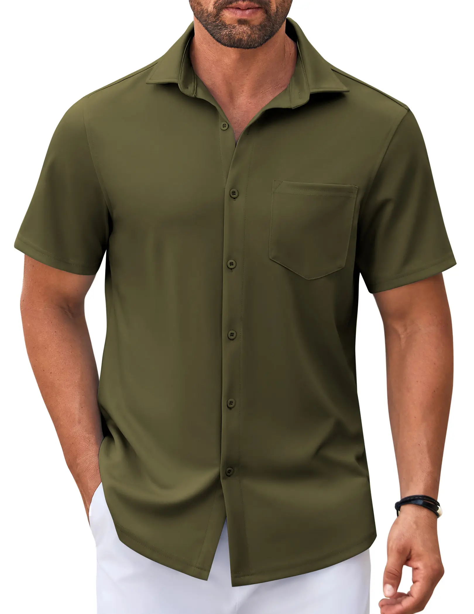 COOFANDY Mens Casual Button Down Shirt Untucked Short Sleeve Strech Wrinkle Free Dress Shirts