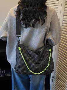 Women's Plaid Large Capacity Crossbody Bag, Colorblock Lightweight Shoulder Bag, Versatile Casual Commuter Bag for College Students, Fashionable Shoulder Bag