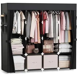 Clothes Organizer with 4 Hanging Rods, Portable Closet Wardrobe, Non-Woven Fabric Cover, Large Capacity Storage for Bedroom and Living Room, Black, 67" W x 17" D x 67" H