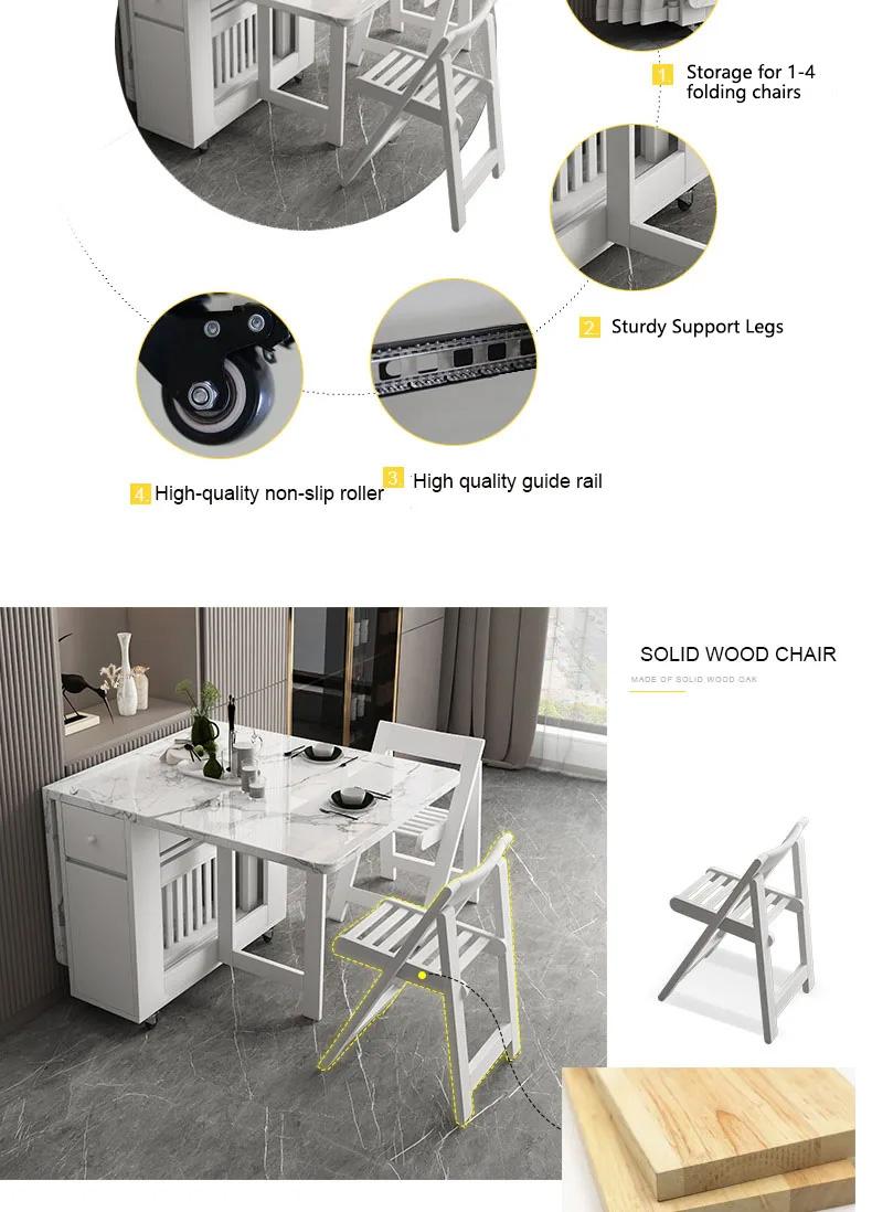 Multifunctional White Rectangle Folding Dining Table Set with Integrated Storage & 4 Chairs