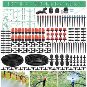 230FT Drip Irrigation Kit-221pcs Quick Connector Garden Watering System- Irrigation System Patio Misting Plant Watering System -1/4 inch 1/2 inch Irrigation Tubing Hose Adjustable Nozzle