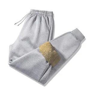 Men's Stylish Plain Drawstring Mid-Waist Jogger Pants - Polyester Fleece-Lined Thick Pocketed Casual Trousers for Autumn Winter Daily Wear