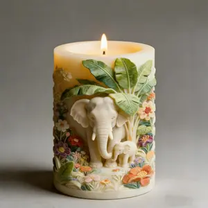 Elephant Scene Mold for Candle Making, Flower Leaf Design Wax Mould, DIY Aromatherapy Craft Tool, Home Decor Accessory