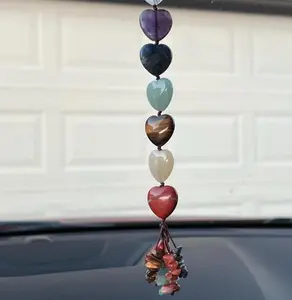 Hearts Car Charm - Grounding, Manifestation, Self Reflection, Prosperity, Wisdom, Strength, Awareness - Chakra Hanging Heart Charm