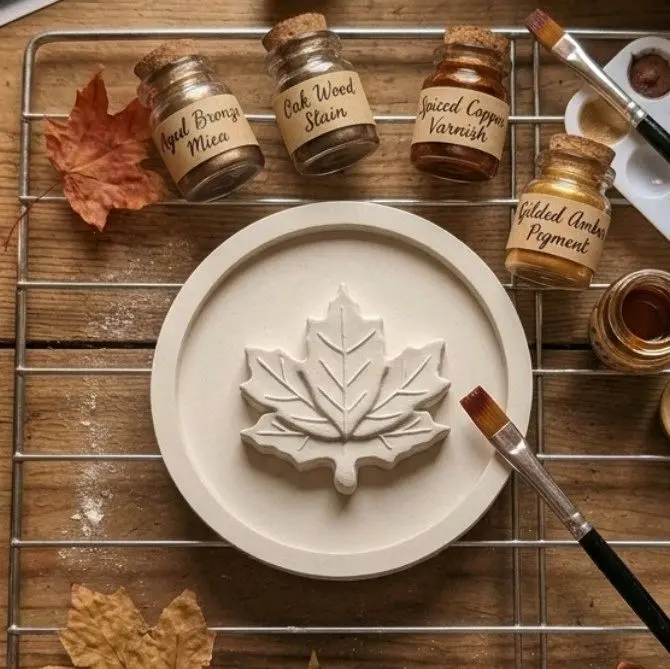 Hand-Cast Maple Leaf Plaster Medallion Kit • Autumn Craft Activity Set