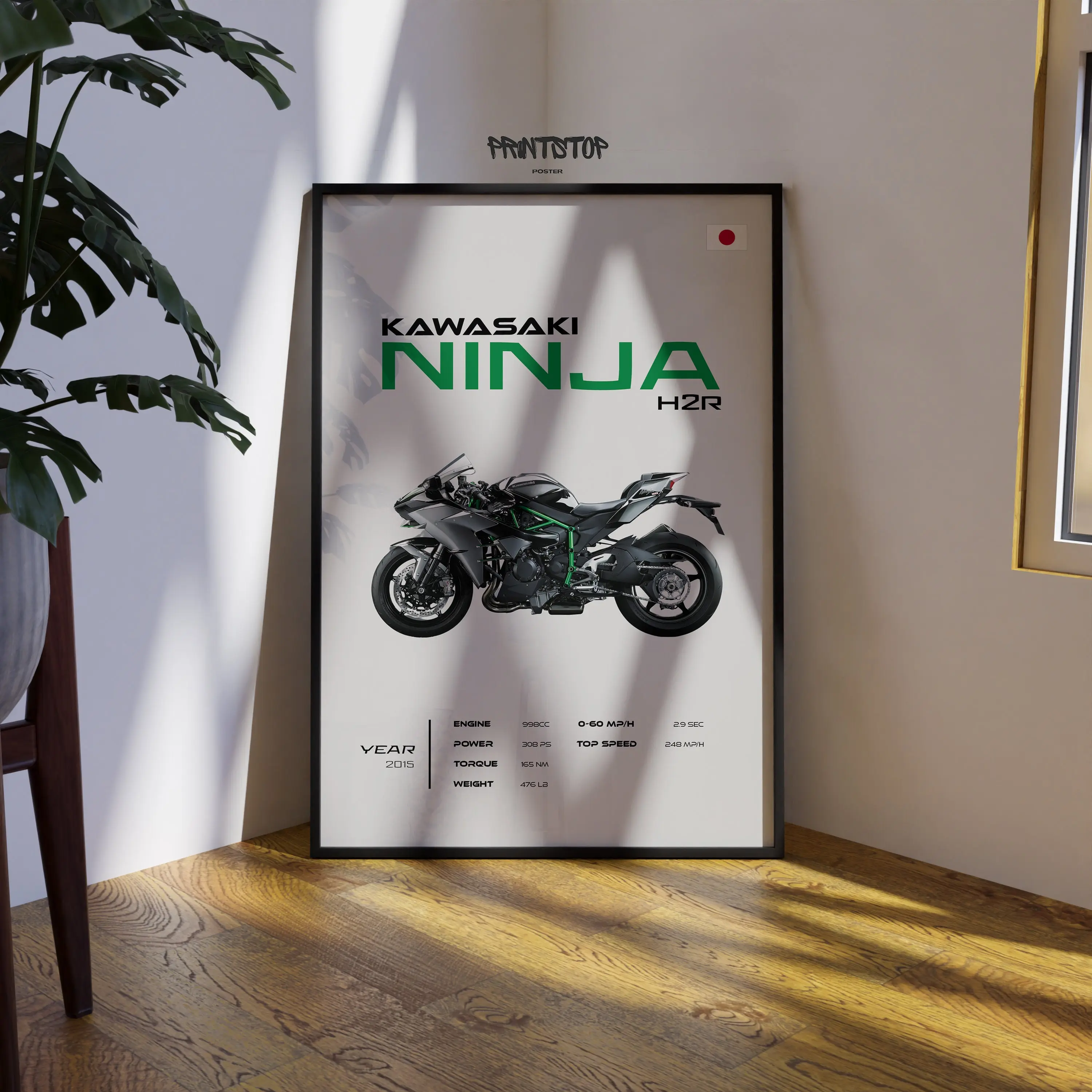 Kawasaki Ninja H2R Poster: Superbike Racing Motorbike Wall Art