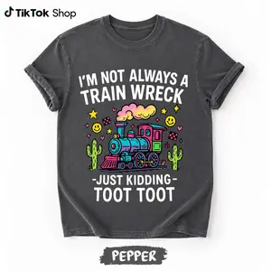Funny Train Wreck T-Shirt, Colorful Retro Train Graphic Tee, Toot Toot Humor Shirt, Cute Locomotive Lover Gift, Casual Funny Apparel