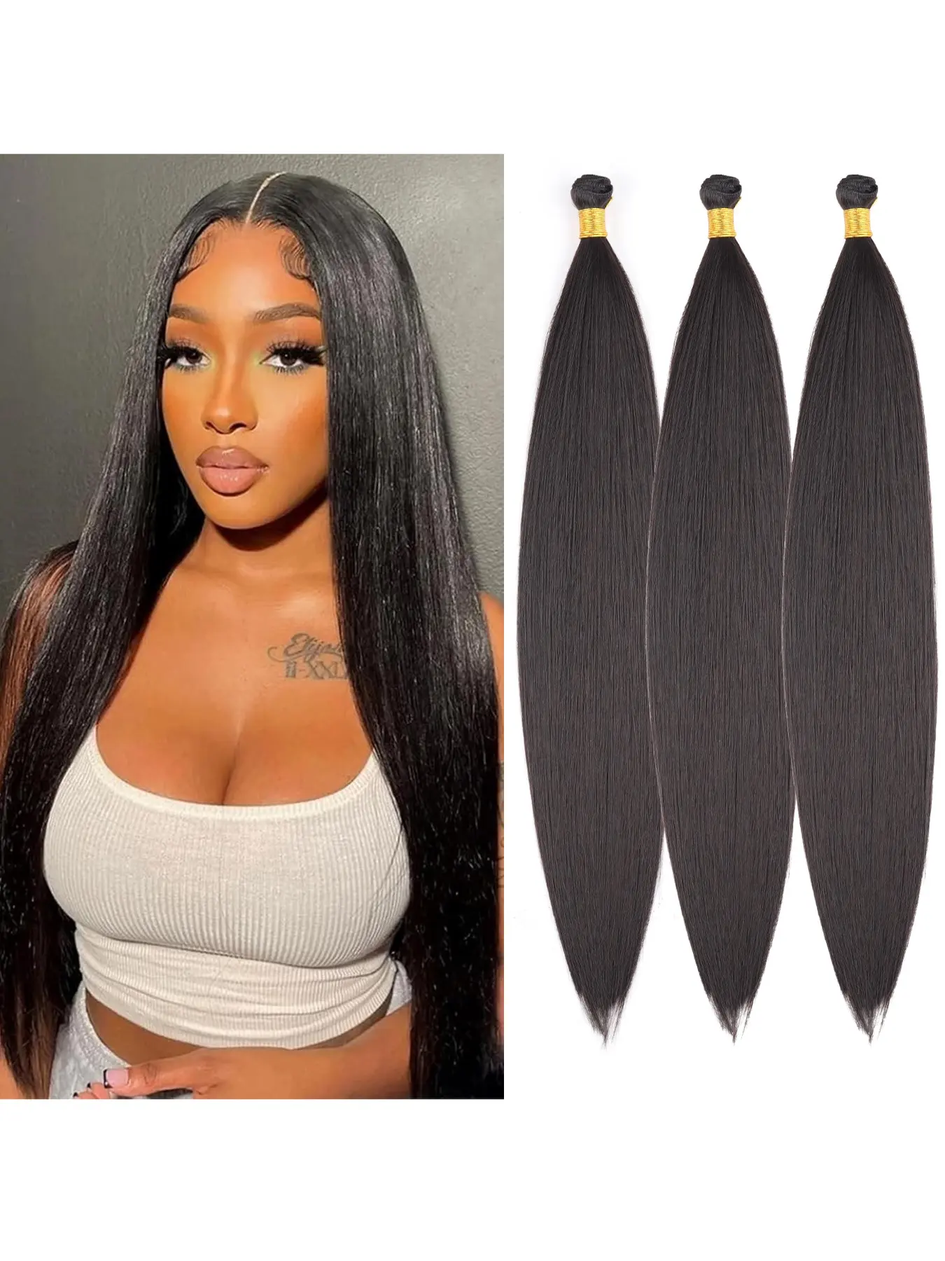 36 Inch 3 Pack Straight Hair Bundles for Women, Synthetic Hair Weaving Pieces, Smooth and Knot-Free, Natural Look Extensions, Hair Weave Extensions