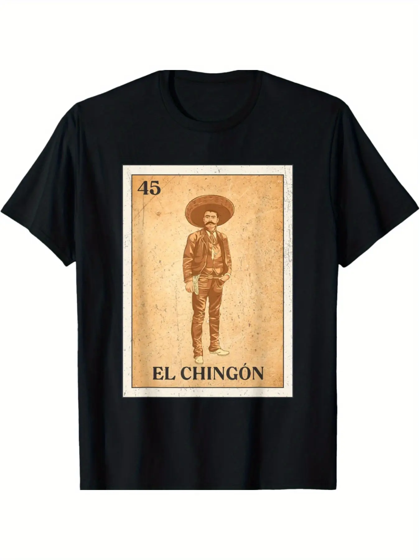 Men's Heavyweight Cotton T-Shirt, Casual Zapata Mexican Bingo Print Short-Sleeve Outdoor Tee, Plus Sizes up to 5XL, Shortsleeve, Black Friday, 2Xl, Round Neck, 3Xl, Classic, Minimalist, 4Xl, Menswear, Soft