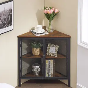 VECELO Corner Desk Computer Corner Desk with Metal Frame 3-Tier Corner Display Multipurpose Shelving Unit with Freestanding Double Mesh Door Storage Rack for Living Room Bedroom Kitchen Small Space