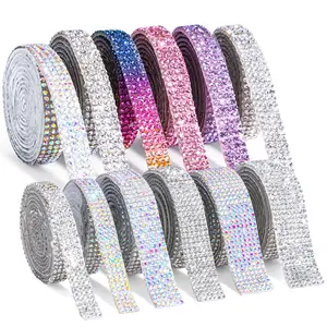 Bling Rhinestone Sticker Tape – DIY Decoration Strips, 6/8 Rolls (1 Yard per Roll), Color & Solid