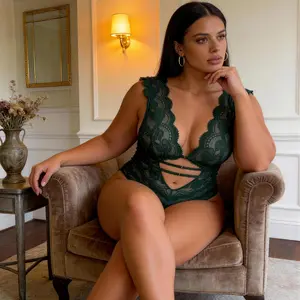 Plus Size Women Green Lace Bodysuit with Cut-Out Design and Adjustable Straps for Comfort and Style Piece Floral lingerie lingerie women Casual Fit