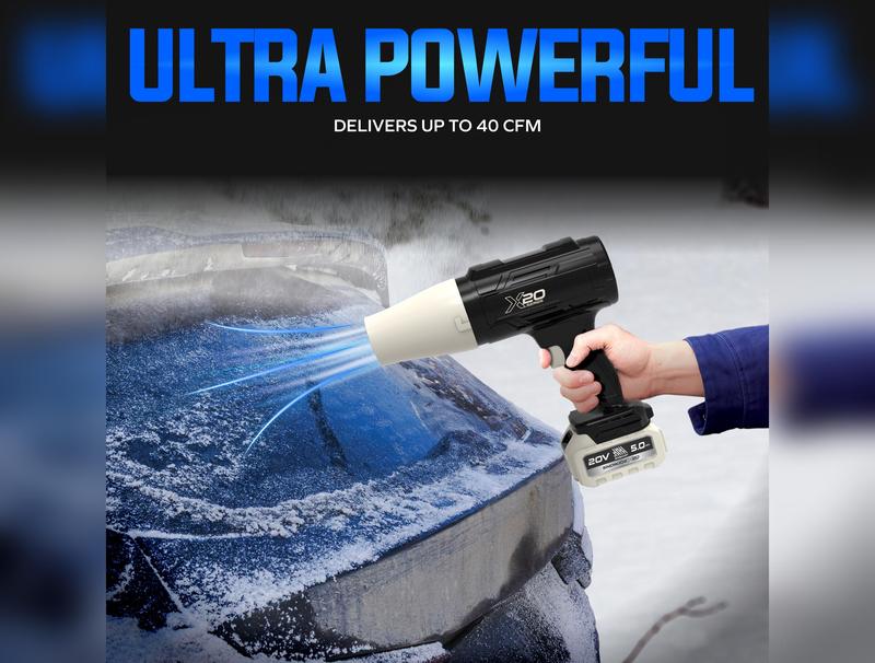 Sun Joe GO-SRMJET-5A-BLK 20-Volt ECOSHARP Cordless X20 StormJet Handheld Turbo Blower  | 40 CFM | 5.0-Ah Batteries + Charger (Black)