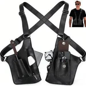 Double Shoulder Armpit Bag for Men, Fashion Leather Double Shoulder Straps Holster Wallet Adjustable Oxford Cloth Underarm
