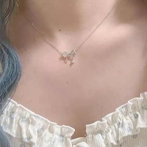Elegant Style Bow Design Pendant Necklace, Cute Bow Charm Necklace, Fashion Jewelry Accessories for Women As Gift