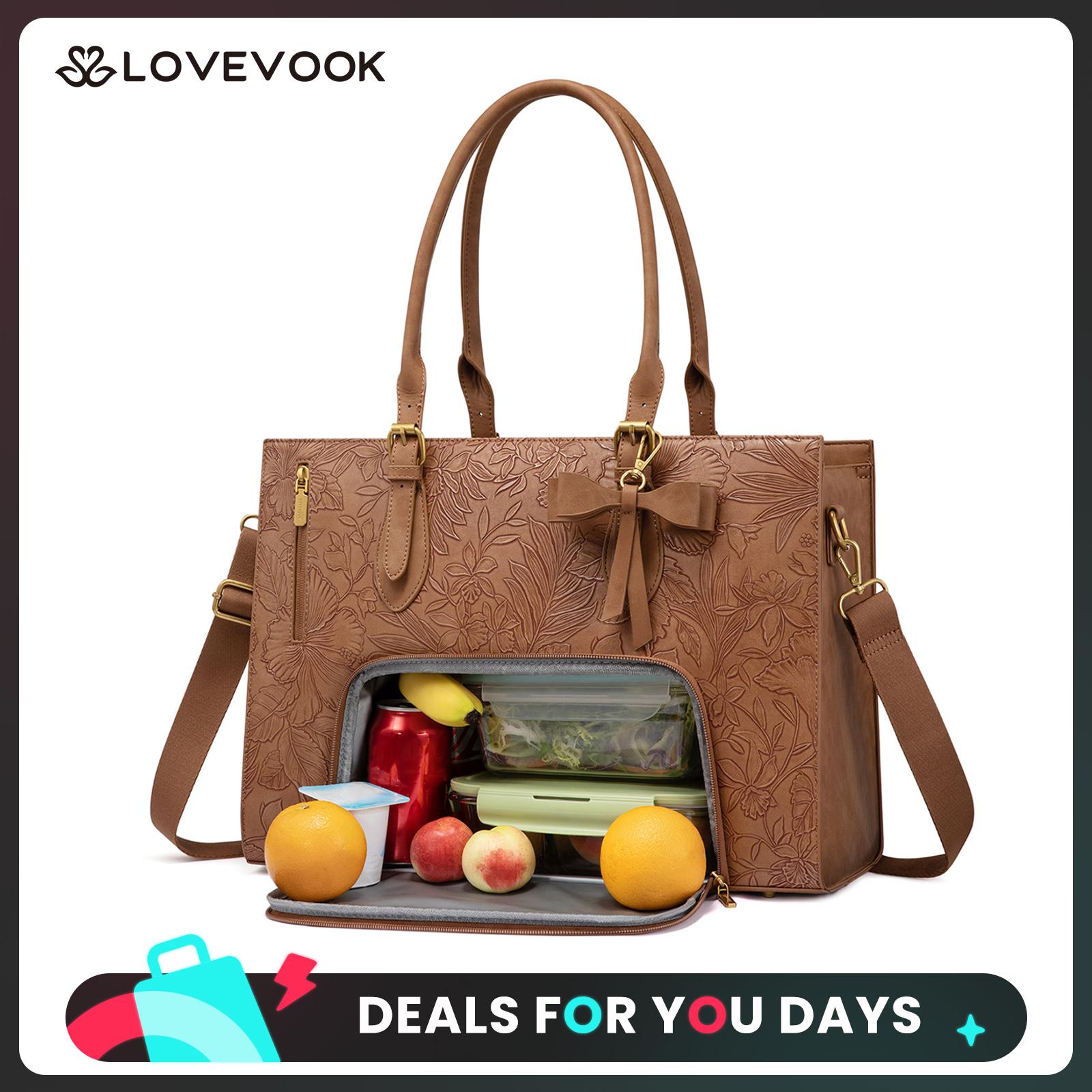 LOVEVOOK Laptop Tote Bag for Women,17.3 Inch Lunch Work Bag with Insulated Lunch Compartment, Leak-proof, Multi-compartment Multi-function Suitable for Work,Teachers,Nurses, Moms and Casual Outings,DealsForYouDays