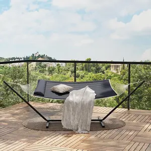 Hammock with Stand for Outside, 2 Person Portable Hammock with Breathable Cotton Rope & Quilted Pad, 475 Lbs Capacity, Perfect for Outside, Patio, Garden, Beach, Backyard