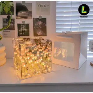 DIY Cube Tulip Decorative Light Glass tulip night light girl birthday gift girlfriend gift DIY material handmade ambient light