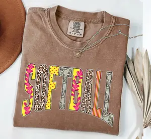 Softball Comfort Colors Shirt, Colorful Leopard Camo Softball Graphic Tee, Sports Mom T-Shirt for Women