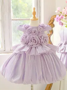 Kids Clothes Flower Girl 3D Floral Mesh Ball Gown Pageant Children Elegant Performance Princess Seraphina Dress Prom Host Formal Evening Party Cocktail Dress for all Season 4 to 8 Years