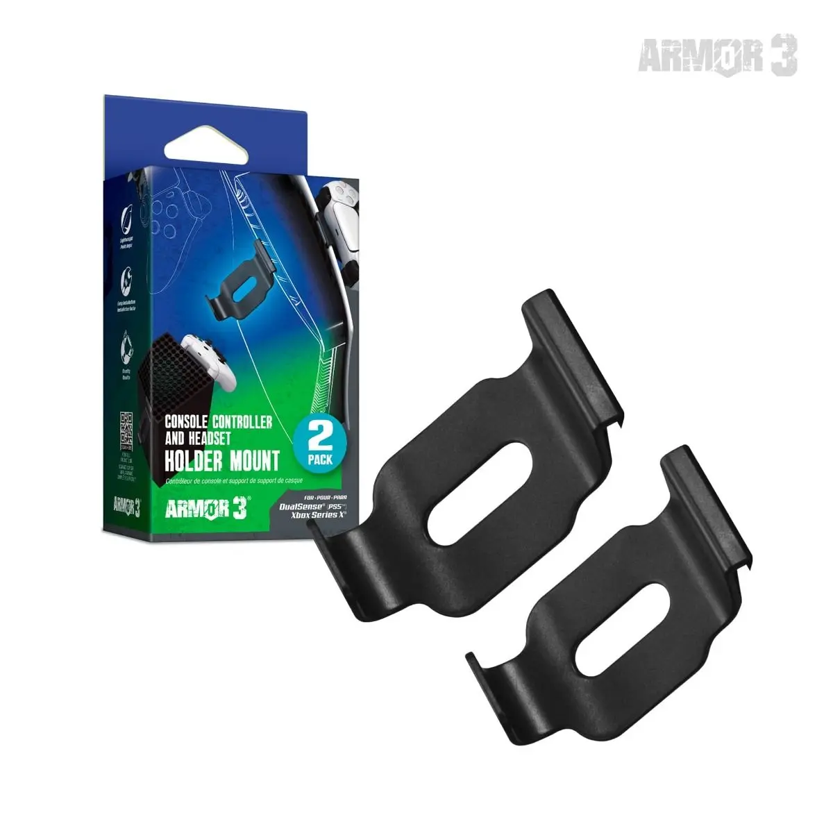 Armor3 Console Controller and Headset Holder Mount (2 Pcs.) For DualSense (PS5) / Xbox Wireless Controller (Xbox Series X)