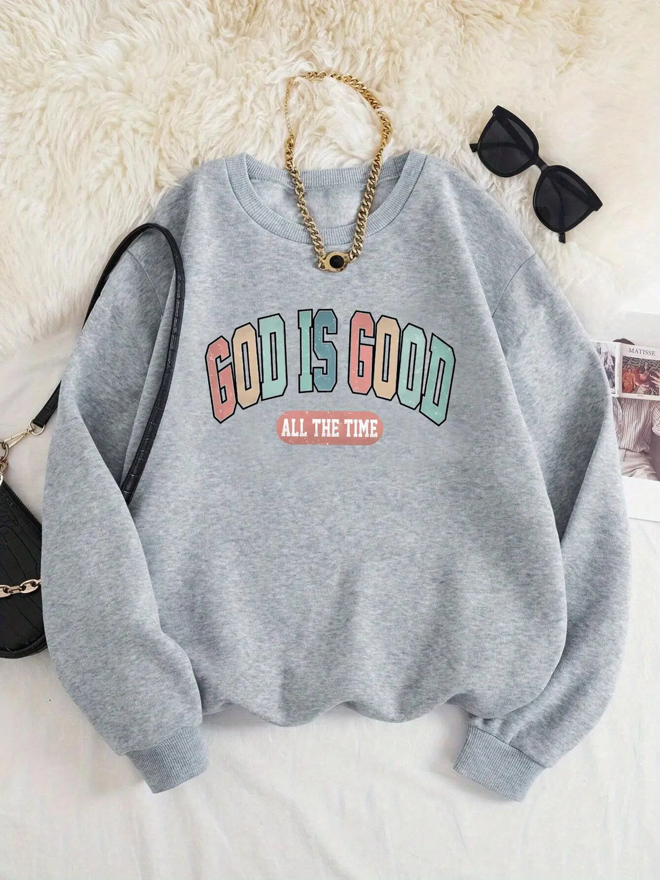 Women's Letter Print Drop Shoulder Sweatshirt, Casual Long Sleeve Round Neck Pullover for Fall & Winter, Women's Clothes for Daily Wear