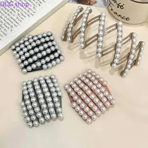 Women's 3-Piece Foldable No-Trace Hair Clips Set - Large Flat Frosted Solid Color Hairpins, Elegant Minimalist Foldable Clip with Pearl Accents & Retractable Band, Non-Slip Durable Unisex Fit for Daily Wear