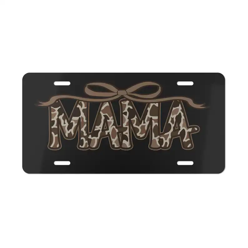 Cowprint "MAMA" Bow Decorative License Plate - 6x12 Inch Aluminum Vanity Tag for Country Moms